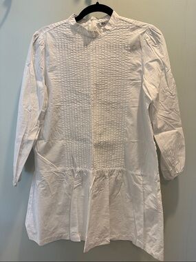 Zara White Pintuck Smocked Dress
